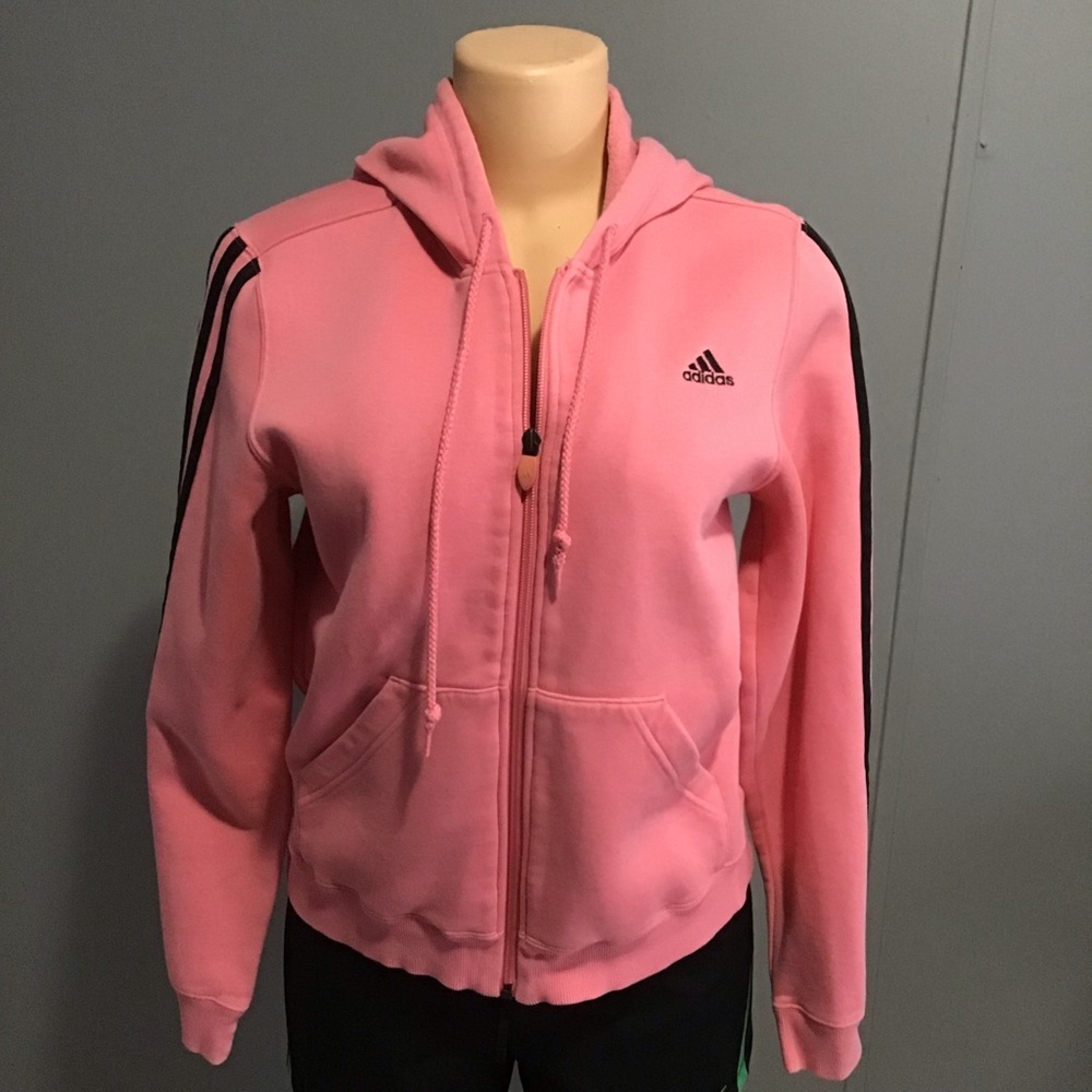 adidas Pink Hoodie Jacket with Black Stripes - Picture 4 of 8